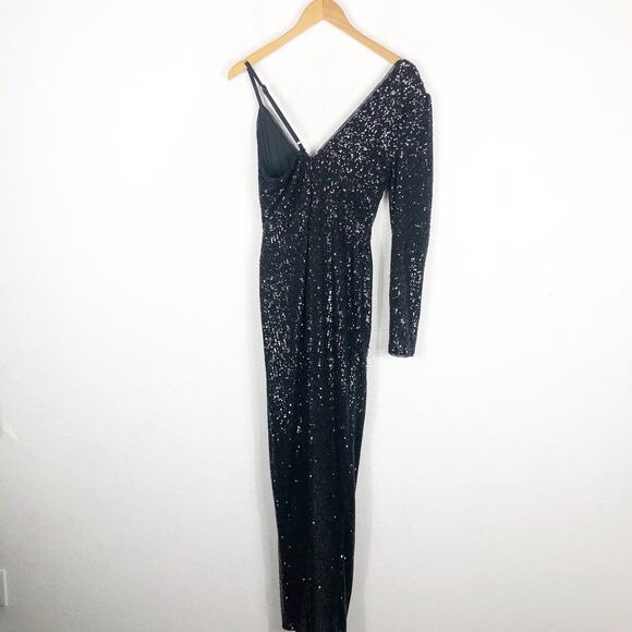 BCBGMAXAZRIA One-Sleeve Sequin Gown Size Small Sparkle Event Cocktail Wedding - Picture 14 of 15